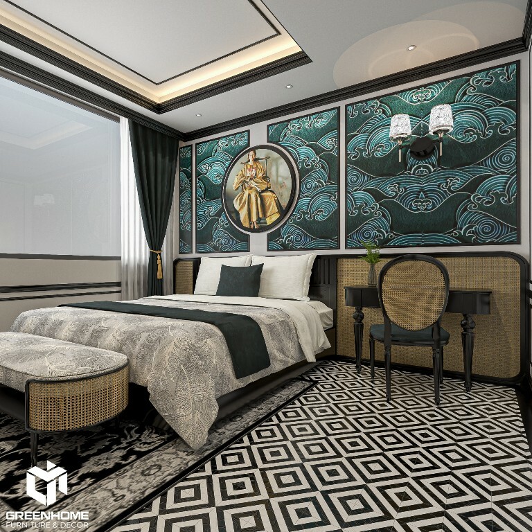 Phòng ngủ đơn phong cách thiết kế nội thất Indochine 