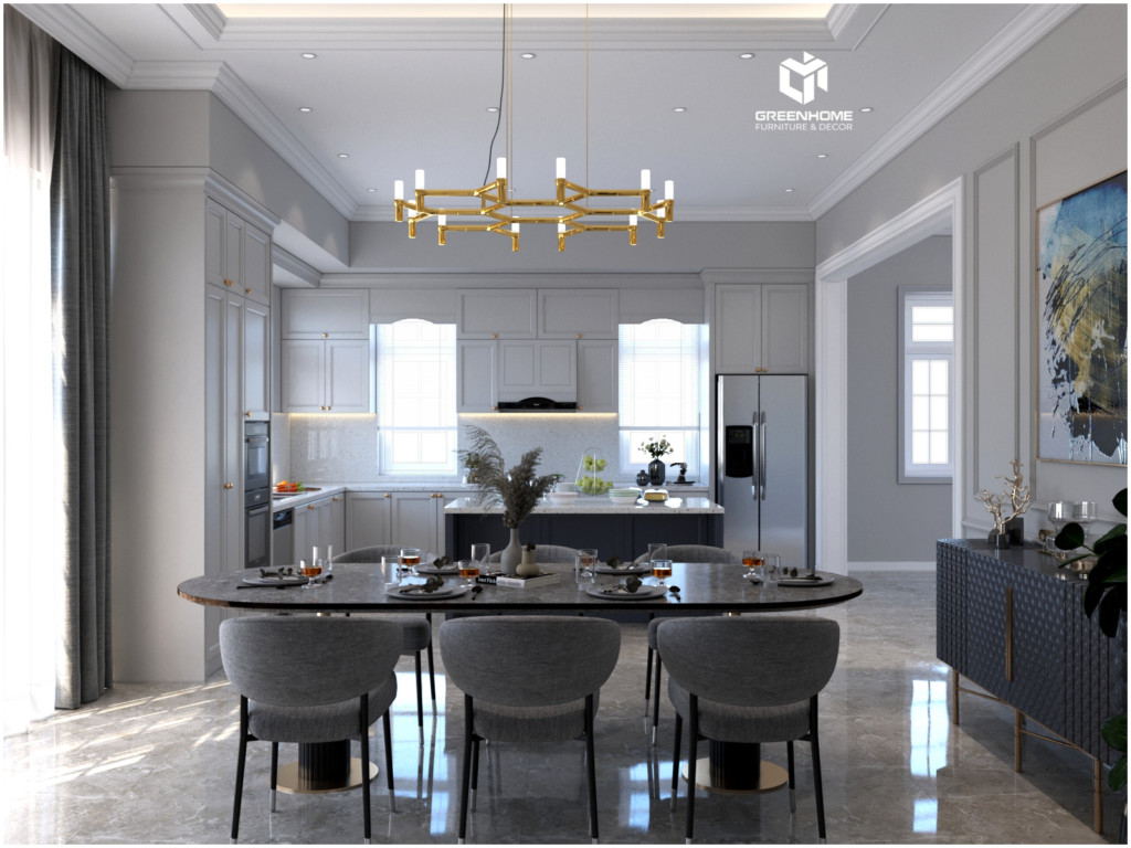 MÊ MẨN VỚI MẪU THIẾT KẾ NỘI THẤT PHÒNG BẾP TÂN CỔ ĐIỂN